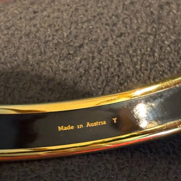 HERMES multi colored enamel bangle Bracelet with 18kt gold plated trim - Picture 3 of 8